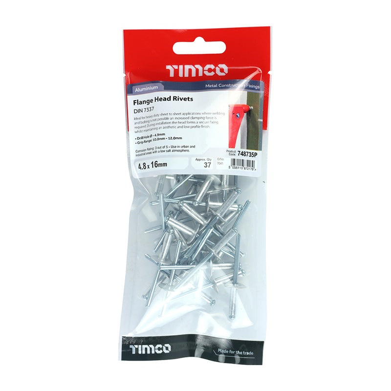 37 x TIMCO Rivets Flange Head Aluminium - 4.8 x 16