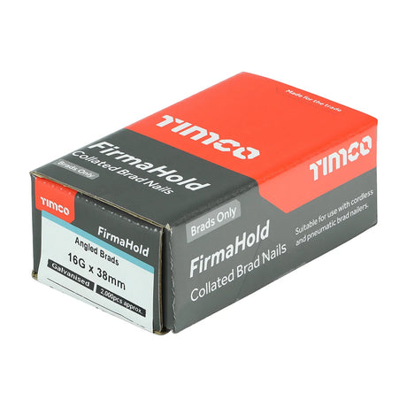 2000 x TIMCO FirmaHold Collated 16 Gauge Angled Galvanised Brad Nails - 16g x 38