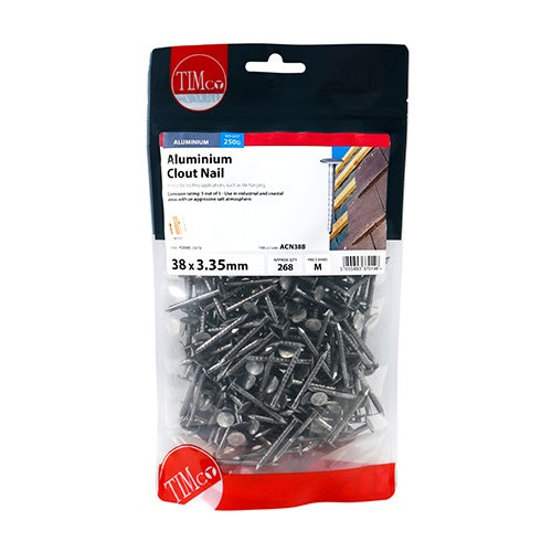 0.25kg - TIMCO Clout Nails Aluminium - 38 x 3.35