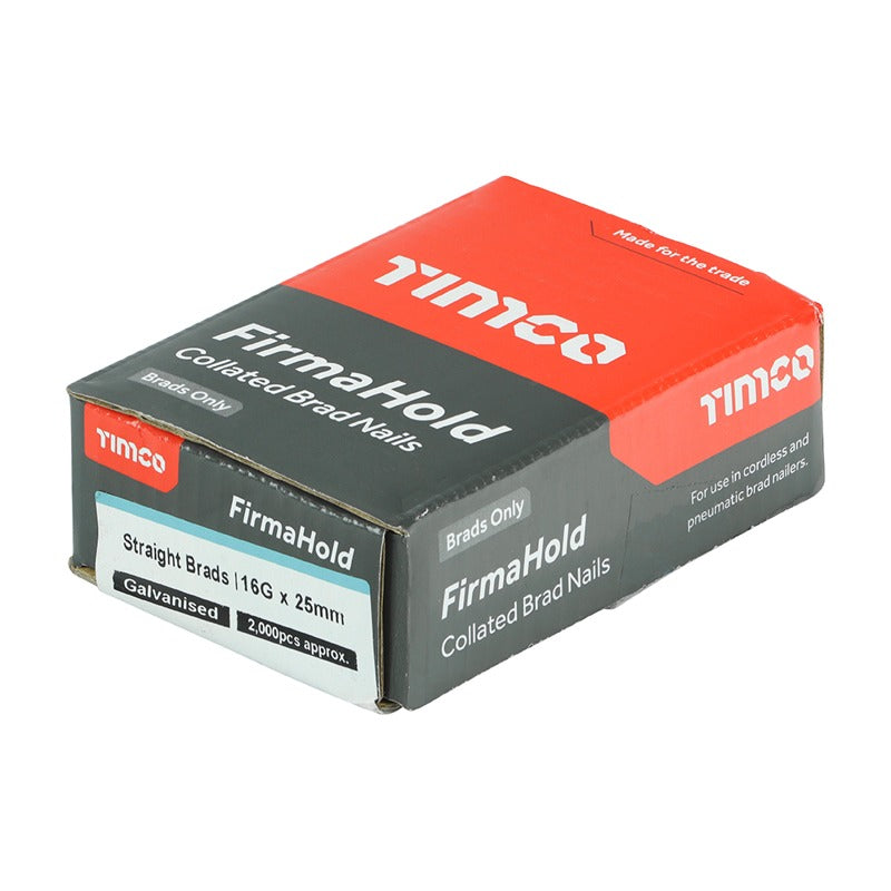 2000 x TIMCO FirmaHold Collated 16 Gauge Straight Galvanised Brad Nails - 16g x 25