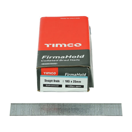 5000 x TIMCO FirmaHold Collated 18 Gauge Straight Galvanised Brad Nails - 18g x 25