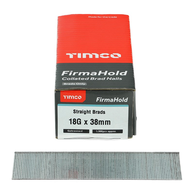 5000 x TIMCO FirmaHold Collated 18 Gauge Straight Galvanised Brad Nails - 18g x 38