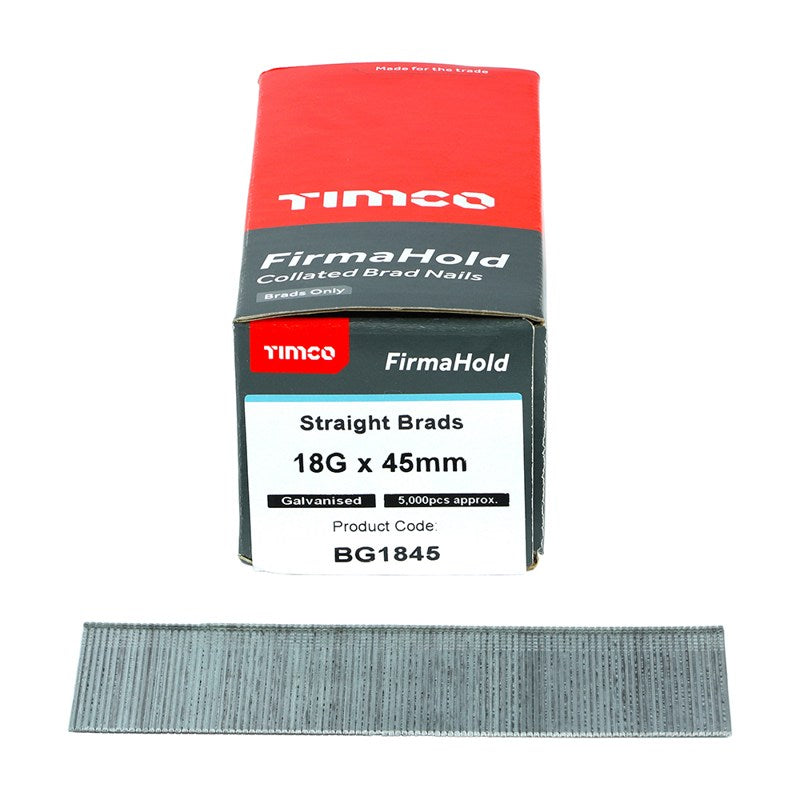 5000 x TIMCO FirmaHold Collated 18 Gauge Straight Galvanised Brad Nails - 18g x 45