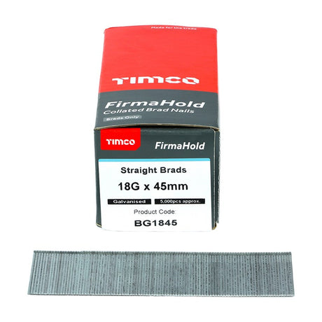 5000 x TIMCO FirmaHold Collated 18 Gauge Straight Galvanised Brad Nails - 18g x 45