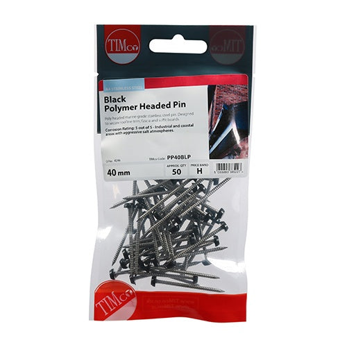 50 x TIMCO Polymer Headed Pins A4 Stainless Steel Black - 40mm