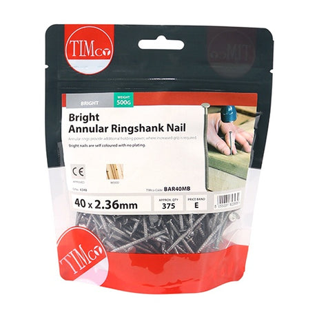 0.5kg - TIMCO Annular Ringshank Nails Bright - 40 x 2.36