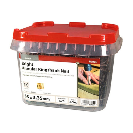 2.5kg - TIMCO Annular Ringshank Nails Bright - 65 x 3.35