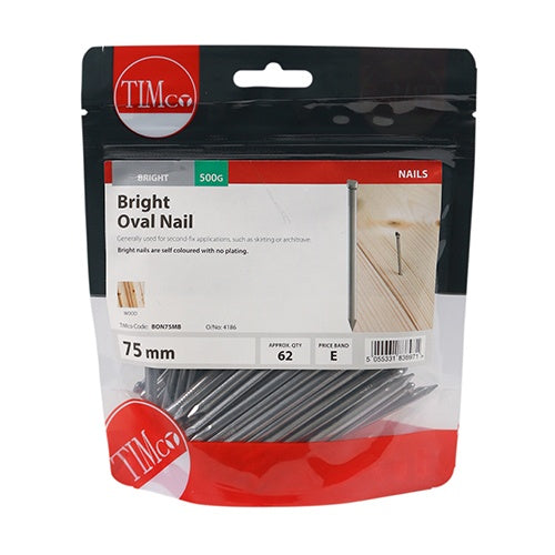 0.5kg - TIMCO Oval Nails Bright - 75mm