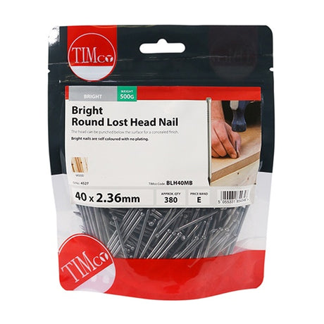 0.5kg - TIMCO Round Lost Head Nails Bright - 40 x 2.36