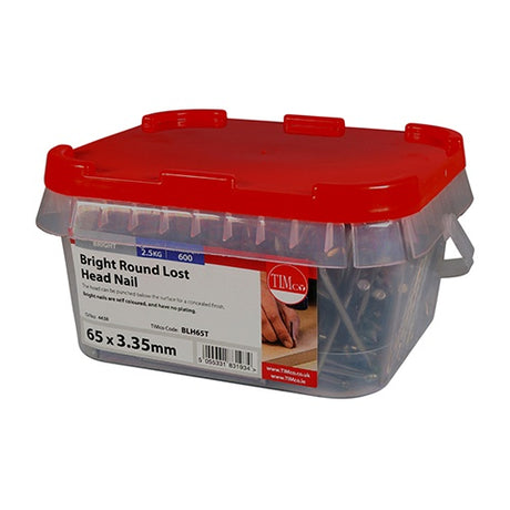 2.5kg - TIMCO Round Lost Head Nails Bright - 65 x 3.35