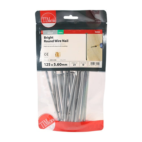 0.5kg - TIMCO Round Wire Nails Bright - 125 x 5.60