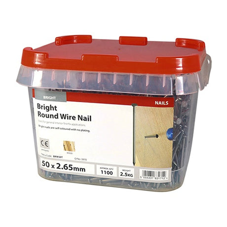 2.5kg - TIMCO Round Wire Nails Bright - 50 x 2.65