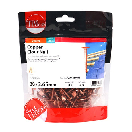 0.5kg - TIMCO Clout Nails Copper - 30 x 2.65