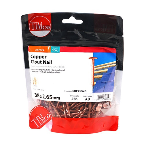 0.5kg - TIMCO Clout Nails Copper - 38 x 2.65