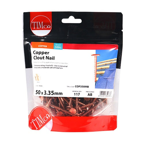 0.5kg - TIMCO Clout Nails Copper - 50 x 3.35