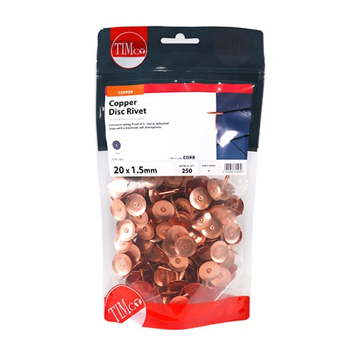 250 x TIMCO Disc Rivets Copper - 20 x 1.50