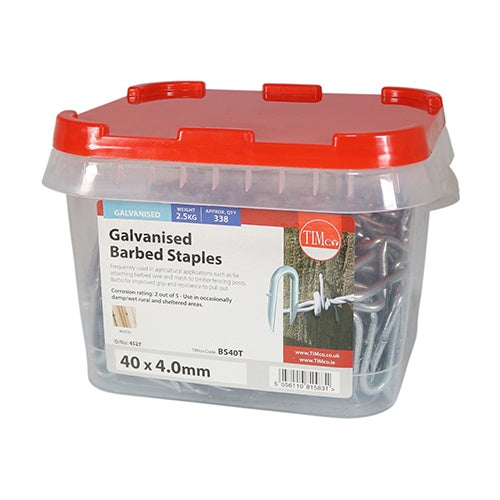 2.5kg - TIMCO Barbed Staples Galvanised - 40 x 4.00