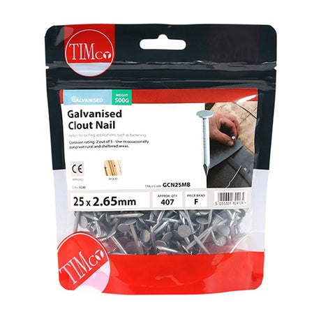 0.5kg - TIMCO Clout Nails Galvanised - 25 x 2.65