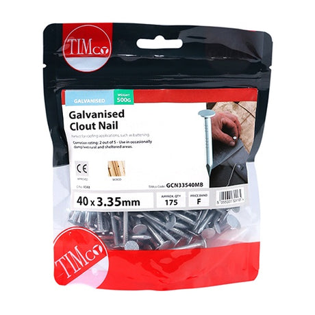 0.5kg - TIMCO Clout Nails Galvanised - 40 x 3.35