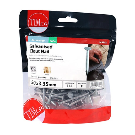 0.5kg - TIMCO Clout Nails Galvanised - 50 x 3.35