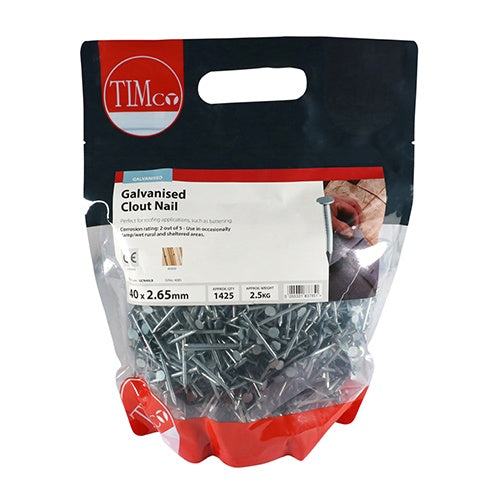 2.5kg - TIMCO Clout Nail Galvanised - 40 x 2.65