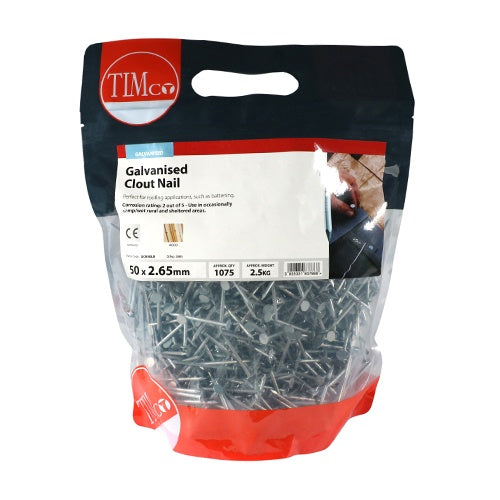 2.5kg - TIMCO Clout Nail Galvanised - 50 x 2.65