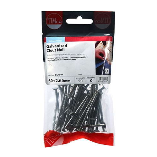 50 x TIMCO Clout Nails Galvanised - 50 x 2.65