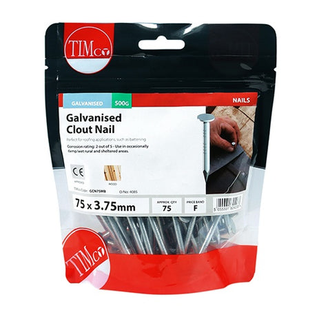 0.5kg - TIMCO Clout Nails Galvanised - 75 x 3.75