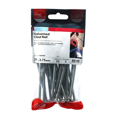 25 x TIMCO Clout Nails Galvanised - 75 x 3.75