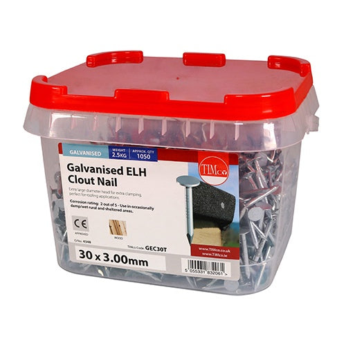 2.5kg - TIMCO Extra Large Head Clout Nails Galvanised - 30 x 3.00