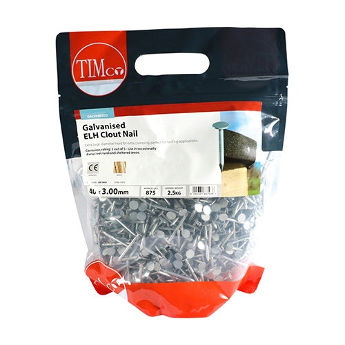 2.5kg - TIMCO Extra Large Head Clout Nails Galvanised - 40 x 3.00