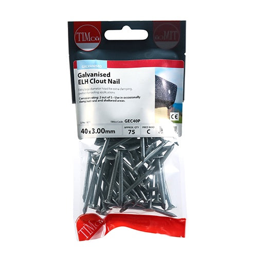 75 x TIMCO Extra Large Head Clout Nails Galvanised - 40 x 3.00