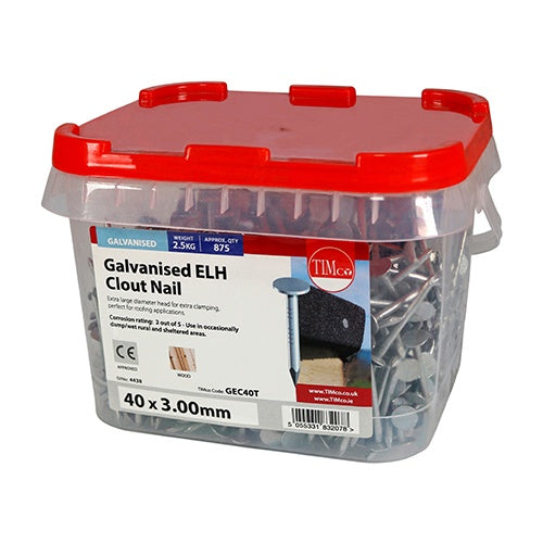 2.5kg - TIMCO Extra Large Head Clout Nails Galvanised - 40 x 3.00