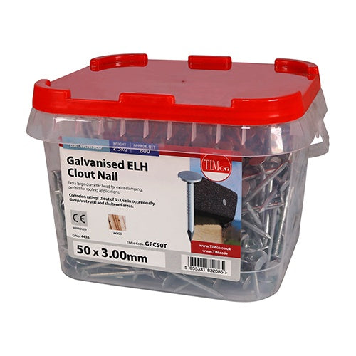 2.5kg - TIMCO Extra Large Head Clout Nails Galvanised - 50 x 3.00