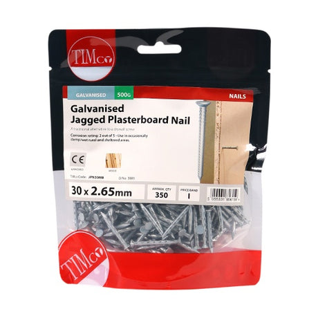 0.5kg - TIMCO Jagged Plasterboard Nails Galvanised - 30 x 2.65