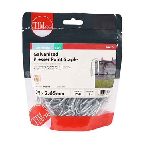 0.5kg - TIMCO Presser Point Staples Galvanised - 25 x 2.65