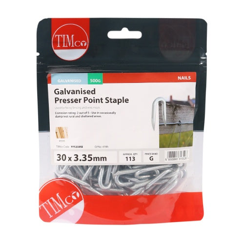 0.5kg - TIMCO Presser Point Staples Galvanised - 30 x 3.35