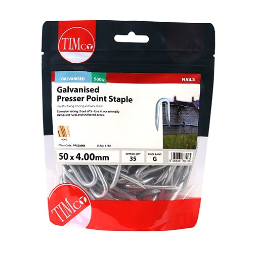 0.5kg - TIMCO Presser Point Staples Galvanised - 50 x 4.00