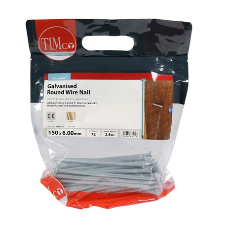 2.5kg - TIMCO Round Wire Nails Galvanised - 150 x 6.00