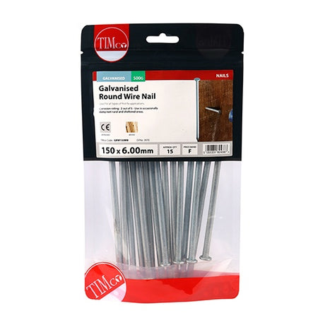 0.5kg - TIMCO Round Wire Nails Galvanised - 150 x 6.00