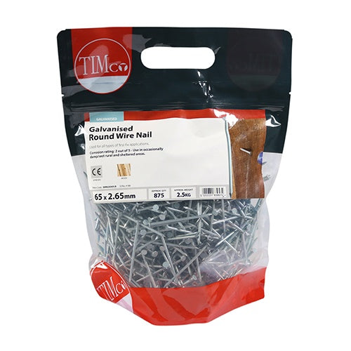 2.5kg - TIMCO Round Wire Nails Galvanised - 65 x 2.65