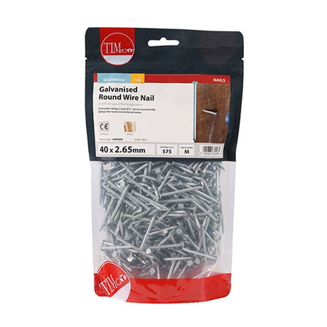 TIMCO Round Wire Nails Galvanised - 40 x 2.65