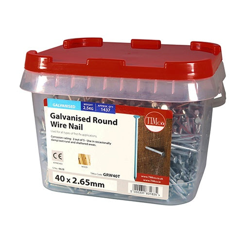 2.5kg - TIMCO Round Wire Nails Galvanised - 40 x 2.65