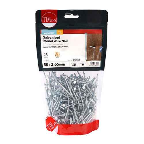 TIMCO Round Wire Nails Galvanised - 50 x 2.65