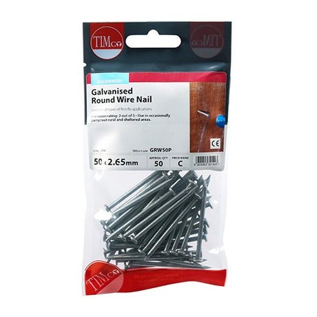 50 x TIMCO Round Wire Nails Galvanised - 50 x 2.65