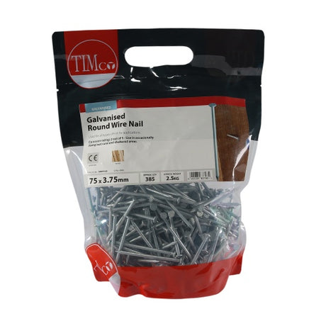 2.5kg - TIMCO Round Wire Nails Galvanised - 75 x 3.75