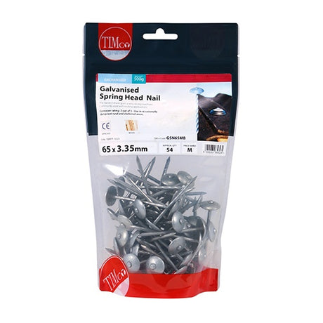 0.5kg - TIMCO Spring Head Nails Galvanised - 65 x 3.35