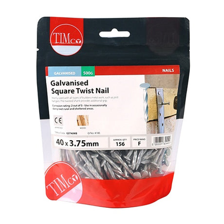 0.5kg - TIMCO Square Twist Nails Galvanised - 40 x 3.75