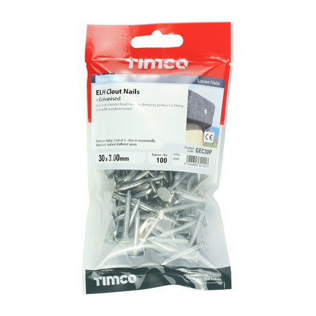 100 x TIMCO Extra Large Head Clout Nails Galvanised - 30 x 3.00