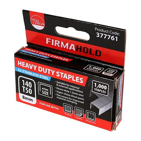 1000 x TIMCO Heavy Duty Chisel Point A2 Stainless Steel Staples  - 8mm